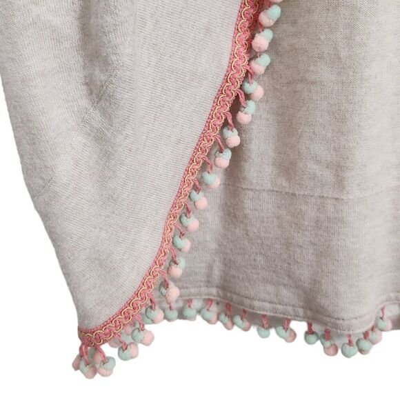 Two Bees Cashmere Cardigan Medium Cream‎ Fur Ball Tassel Edge Open Front Sweater - Picture 5 of 8